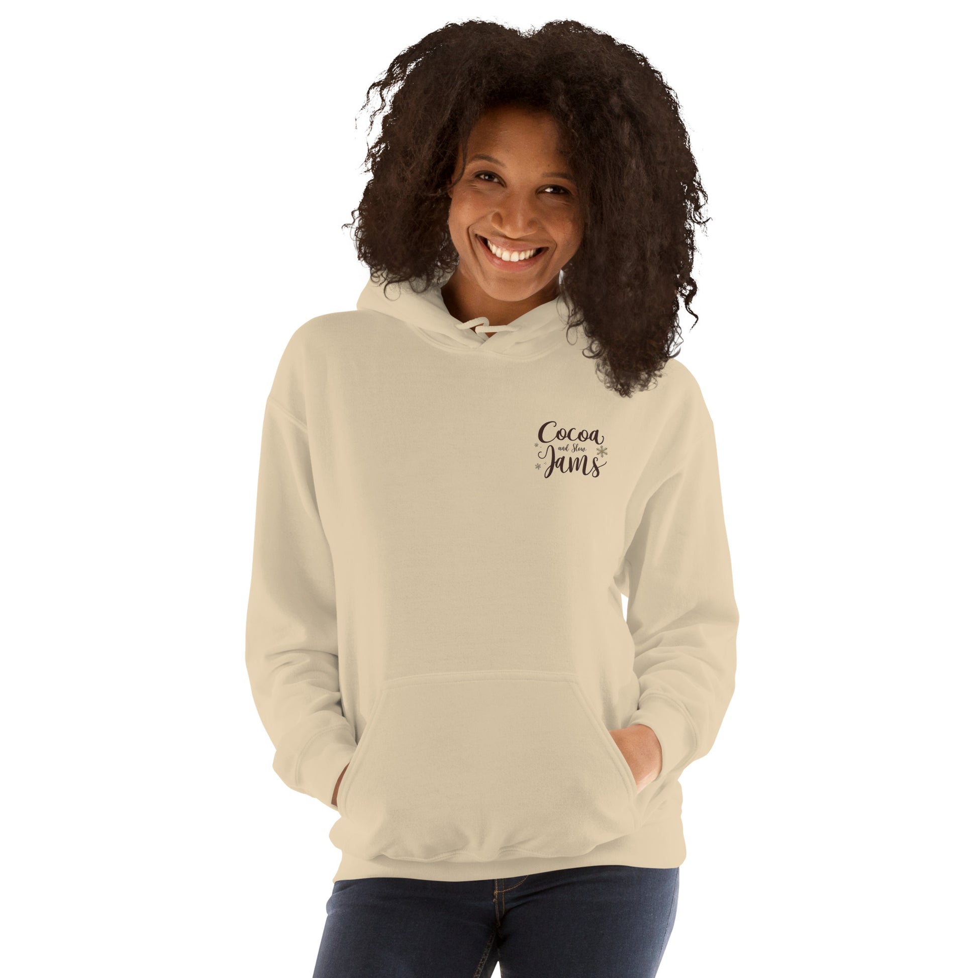 “Cocoa and Slow Jams Cozy Hoodie – cream unisex 