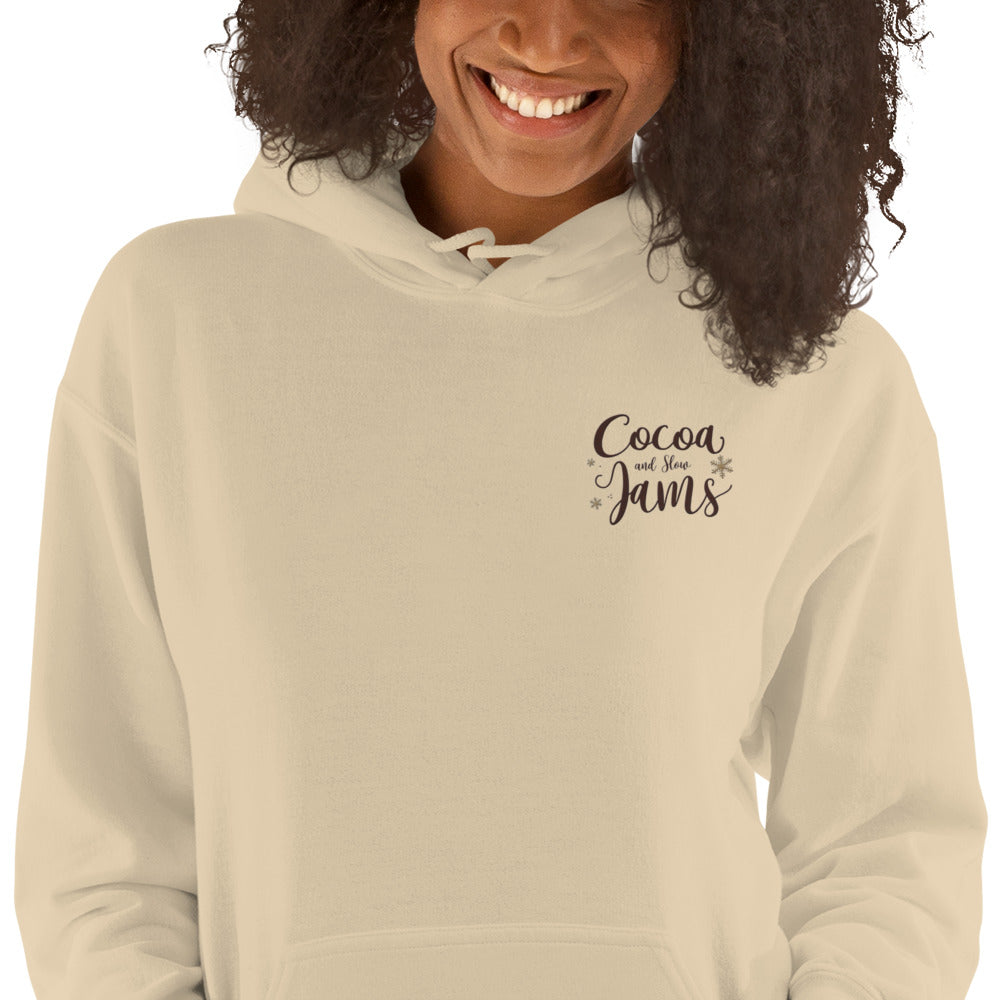 Hoodie – cream unisex hoodie with cocoa-brown logo, perfect for holiday comfort”
